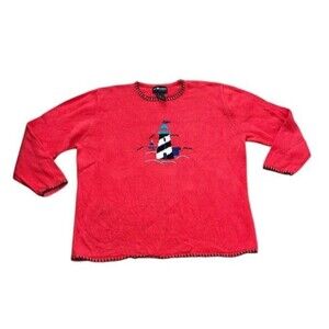 Vintage Sag Harbor Women's Sweater Size 2XL - Lighthouse Coastal Nautical *Flaw*